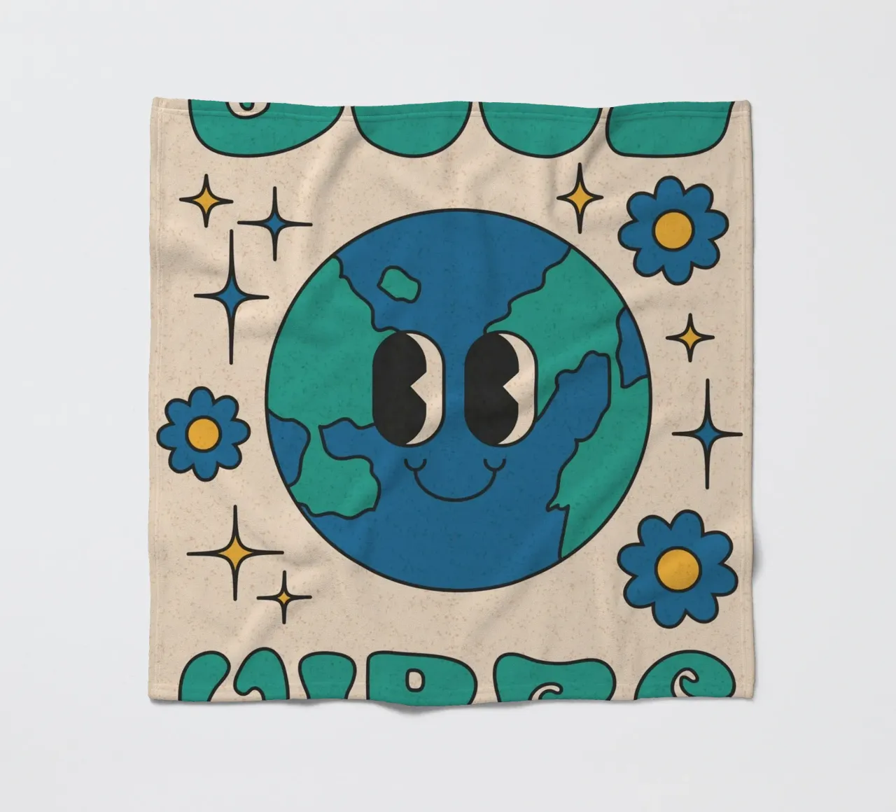 Groovy Good Vibes Aarde Dag Retro Kunstdruk fleecedeken van homdeco