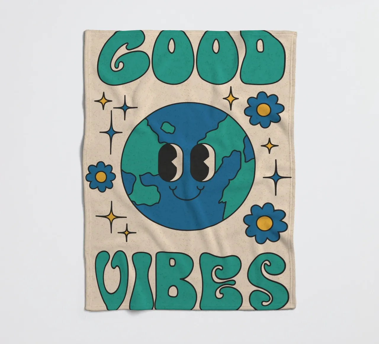 Groovy Good Vibes Aarde Dag Retro Kunstdruk fleecedeken van homdeco
