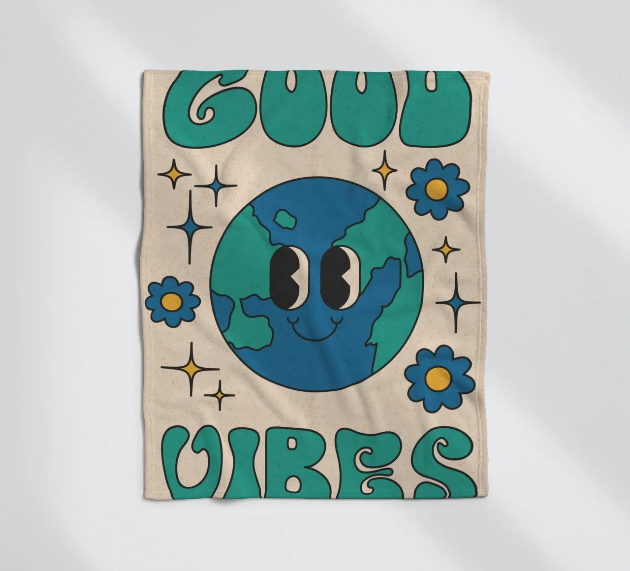 Groovy Good Vibes Aarde Dag Retro Kunstdruk fleecedeken van homdeco