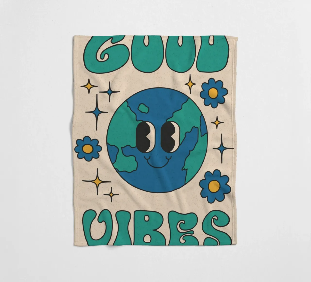 Groovy Good Vibes Aarde Dag Retro Kunstdruk fleecedeken van homdeco