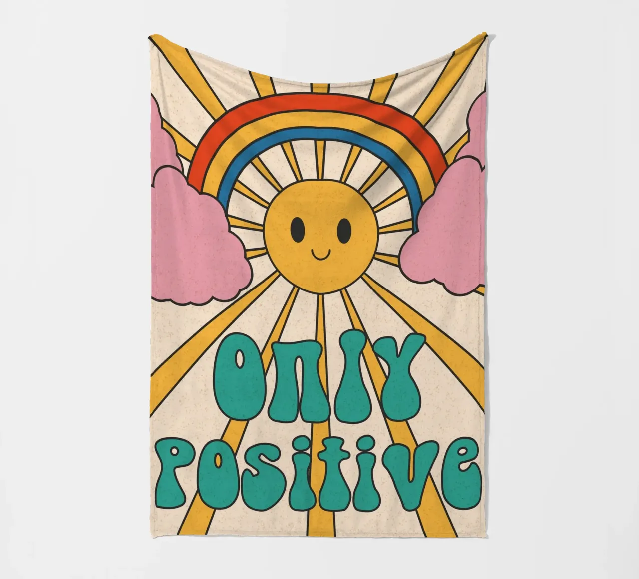 Groovy "Nur positiv" Sonne & Regenbogen Kunst - Retro Vibes Fleecedecke von homdeco