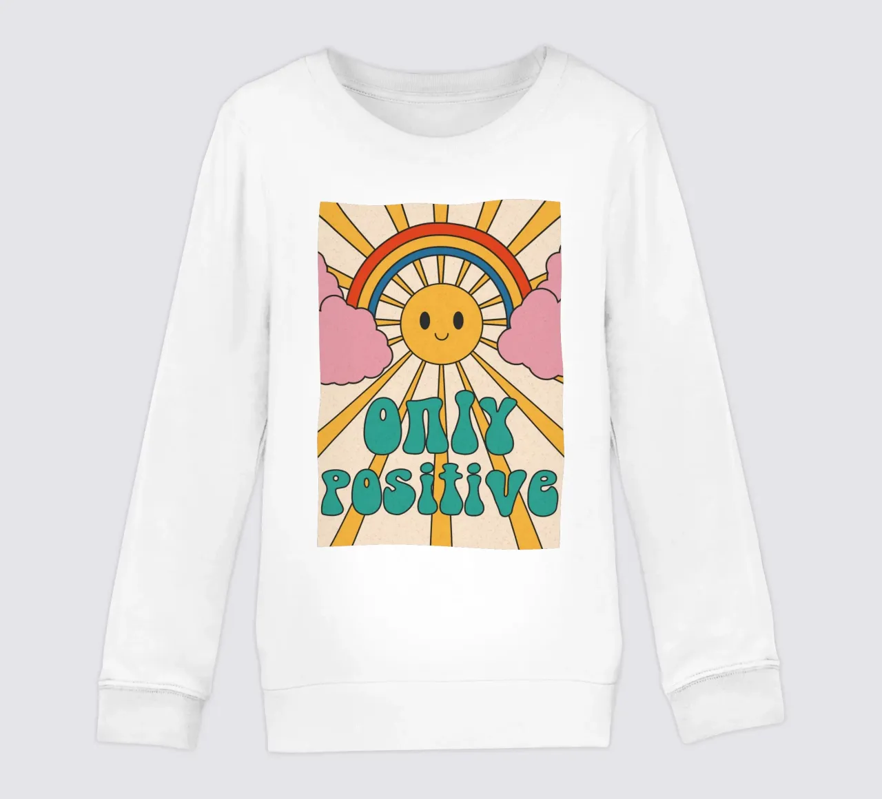 Groovy "Only Positive" Sol y Arco Iris - Retro Vibes sudadera para niño de homdeco