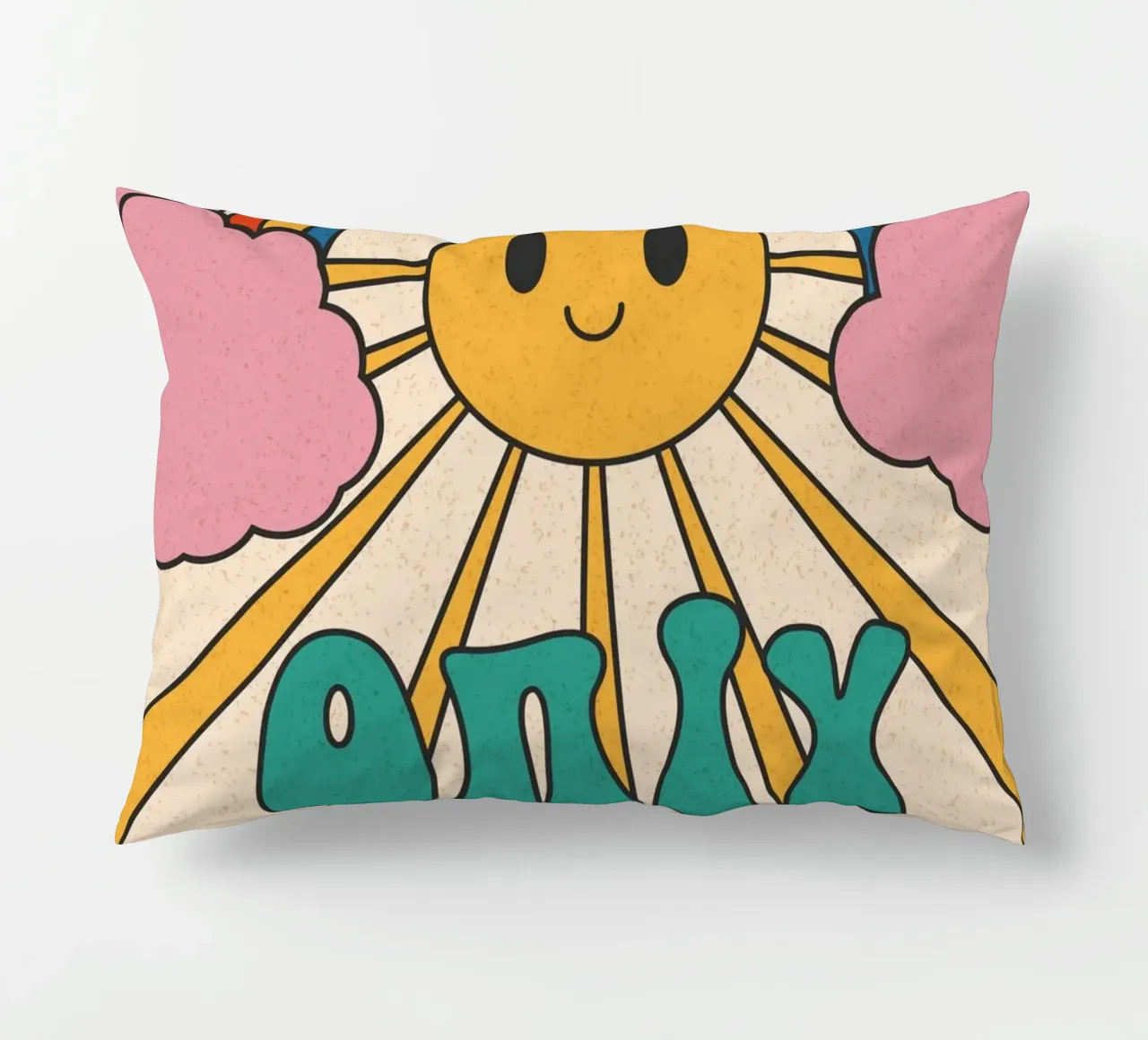 Groovy "Only Positive" Sol y Arco Iris - Retro Vibes cojín de homdeco