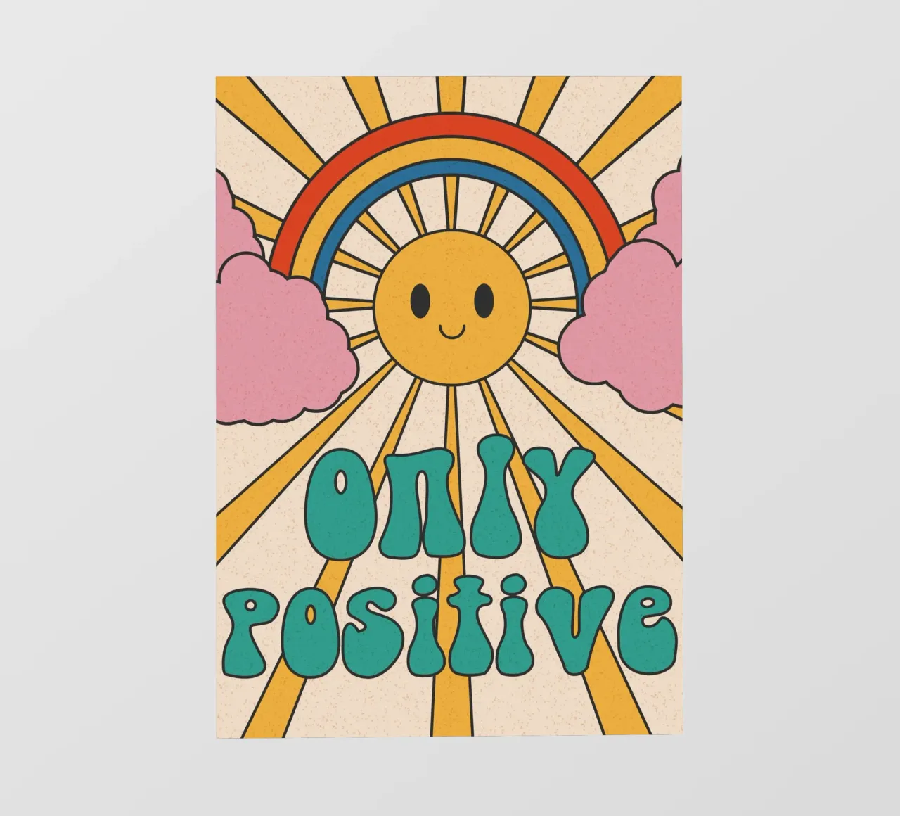 Groovy "Only Positive" Sol y Arco Iris - Retro Vibes lámina retroiluminada de homdeco