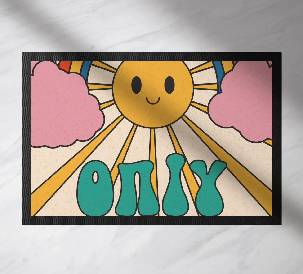 Groovy "Only Positive" Sol y Arco Iris - Retro Vibes felpudo de homdeco