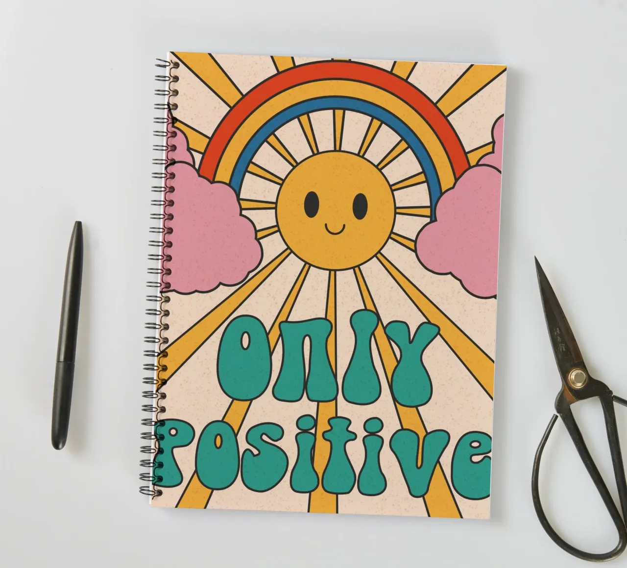 Groovy "Nur positiv" Sonne & Regenbogen Kunst - Retro Vibes Ringbuch von homdeco