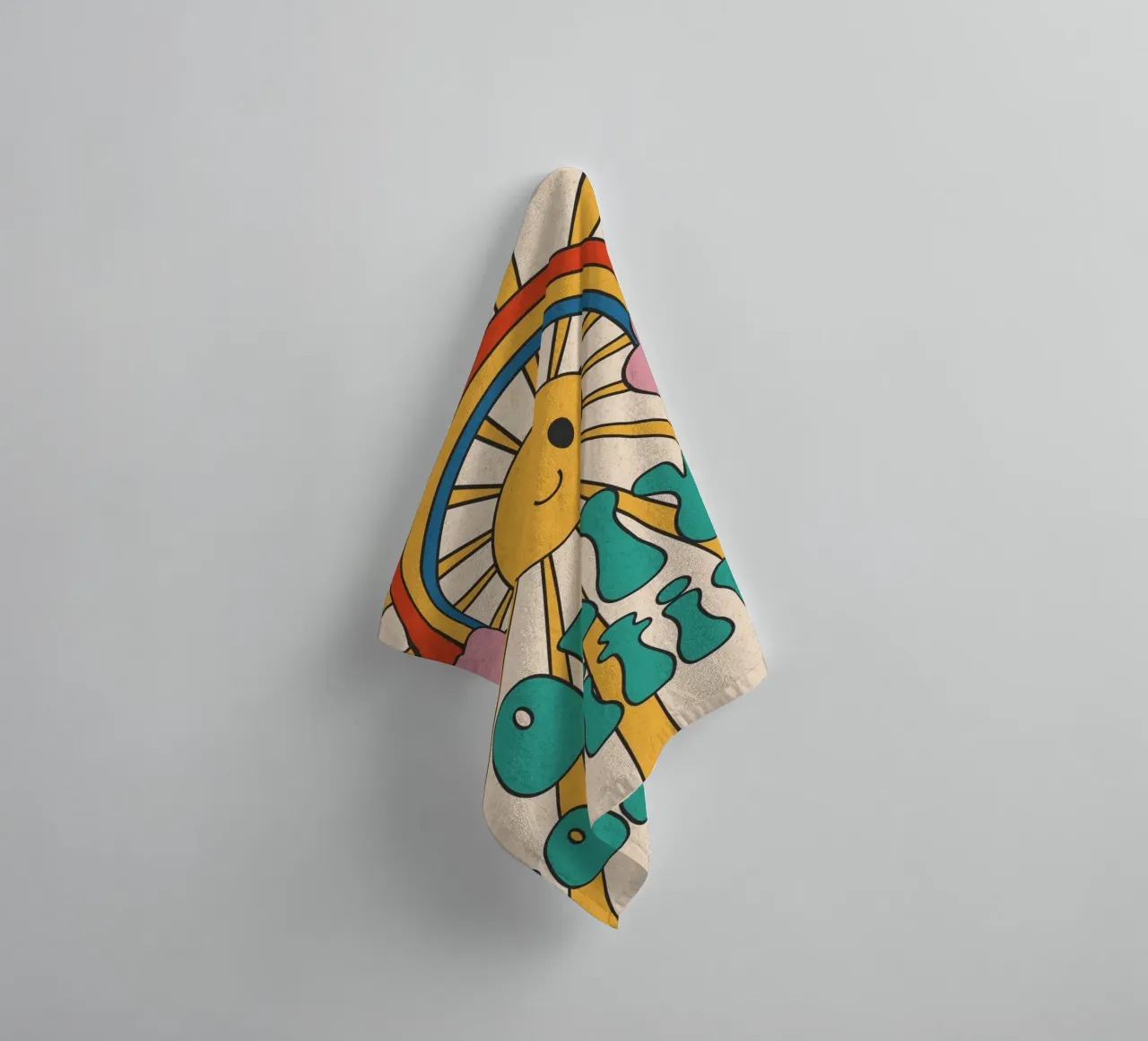 Groovy "Nur positiv" Sonne & Regenbogen Kunst - Retro Vibes Handtuch von homdeco