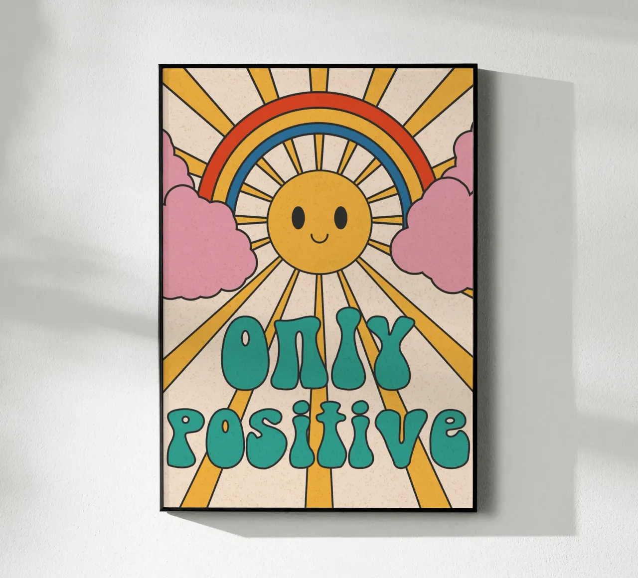 Groovy "Only Positive" Sol y Arco Iris - Retro Vibes metacrilato de homdeco