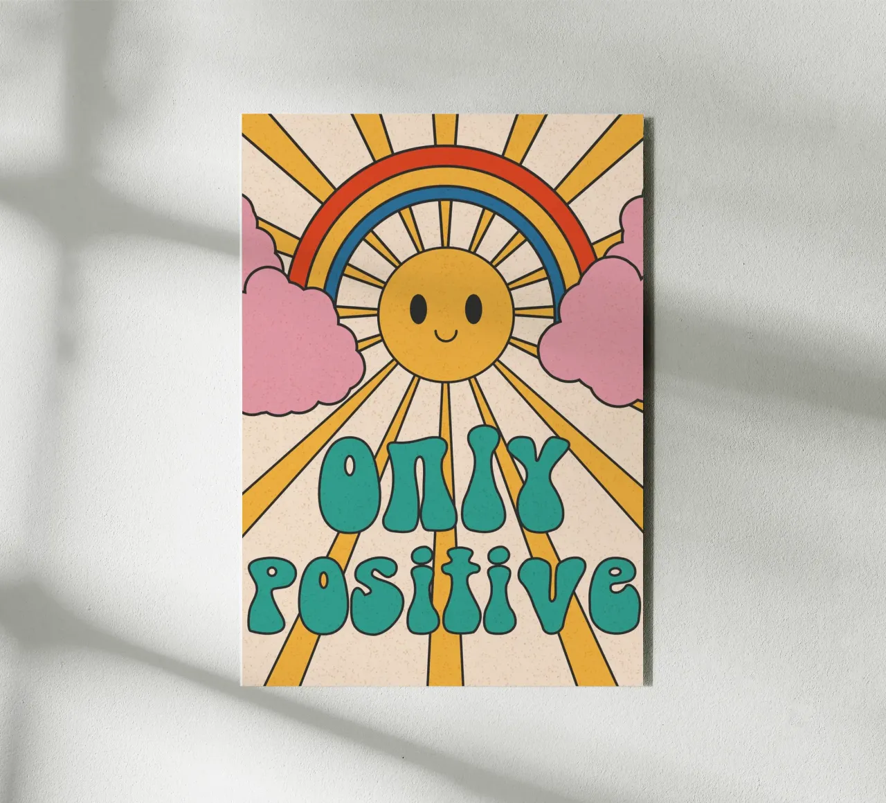 Groovy "Only Positive" Sol y Arco Iris - Retro Vibes placa de forex de homdeco