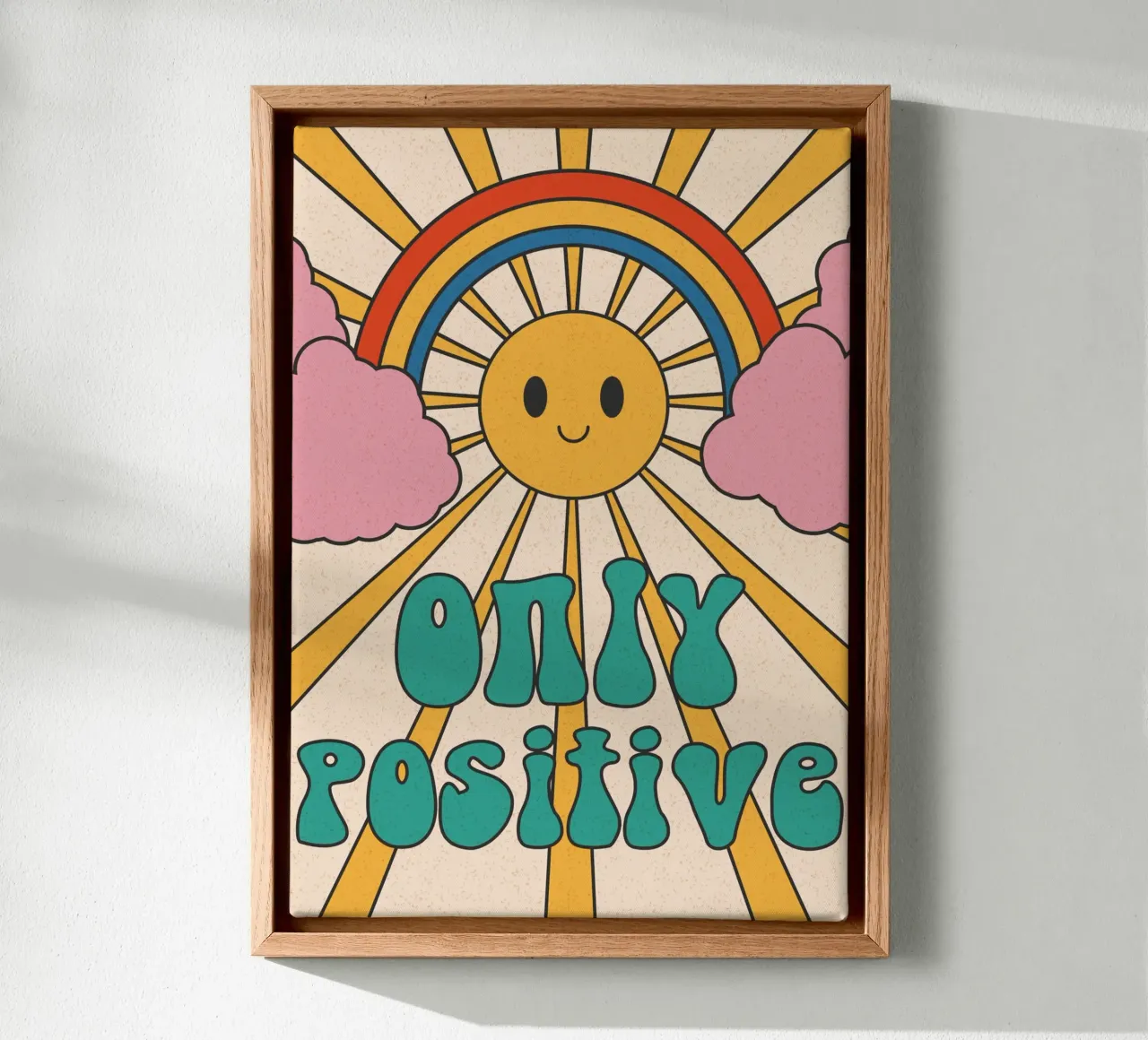 Groovy "Only Positive" Sol y Arco Iris - Retro Vibes lienzo de homdeco