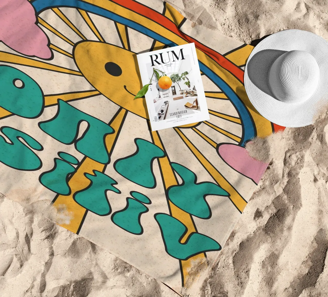 Groovy "Only Positive" Sol y Arco Iris - Retro Vibes toalla de playa de homdeco