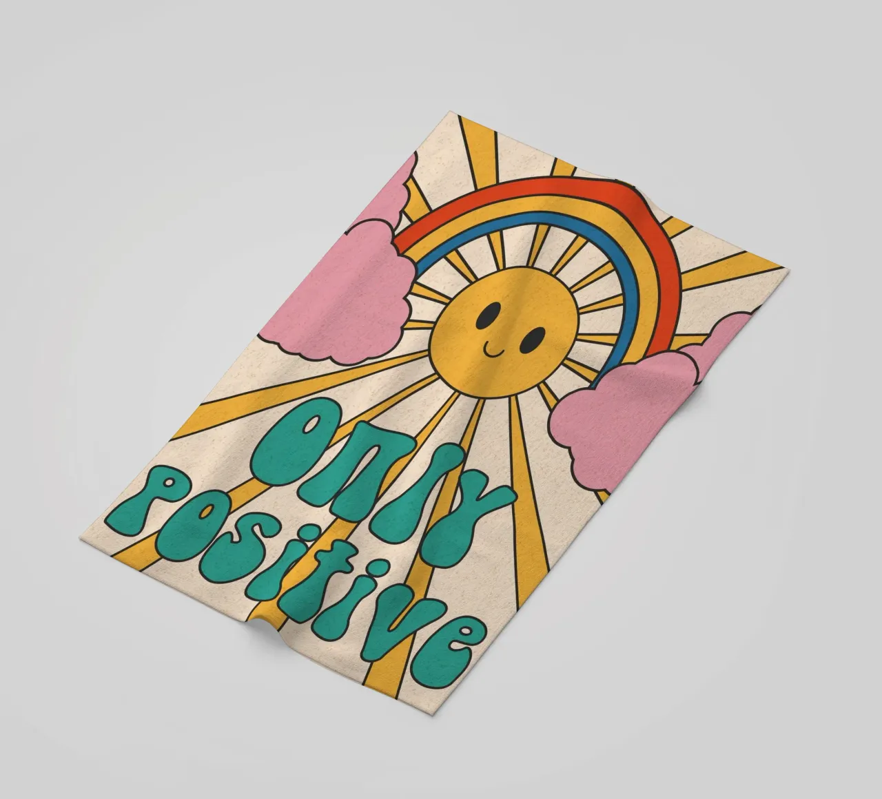 Groovy "Only Positive" Sol y Arco Iris - Retro Vibes toalla de playa de homdeco