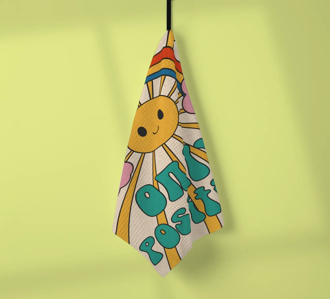 Groovy "Only Positive" Sol y Arco Iris - Retro Vibes paño de cocina de homdeco