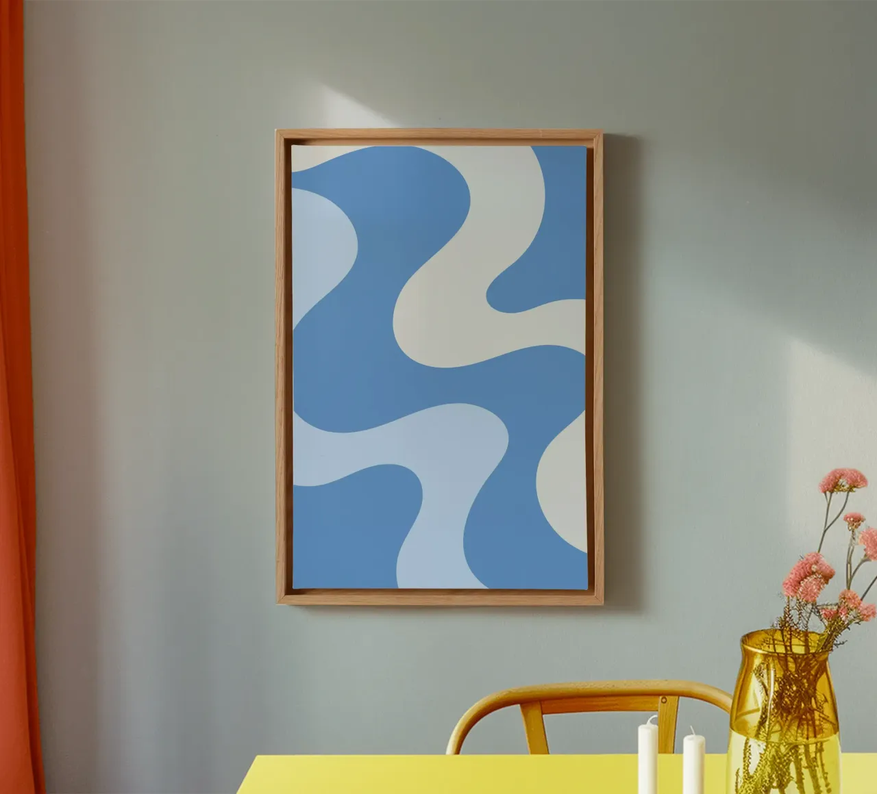 Retro Wervelingen Blauw & Crème Abstract - Golvend Esthetisch canvas met Baklijst van homdeco