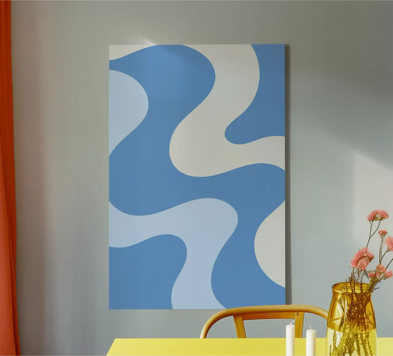 Retro Wervelingen Blauw & Crème Abstract - Golvend Esthetisch canvas met Baklijst van homdeco