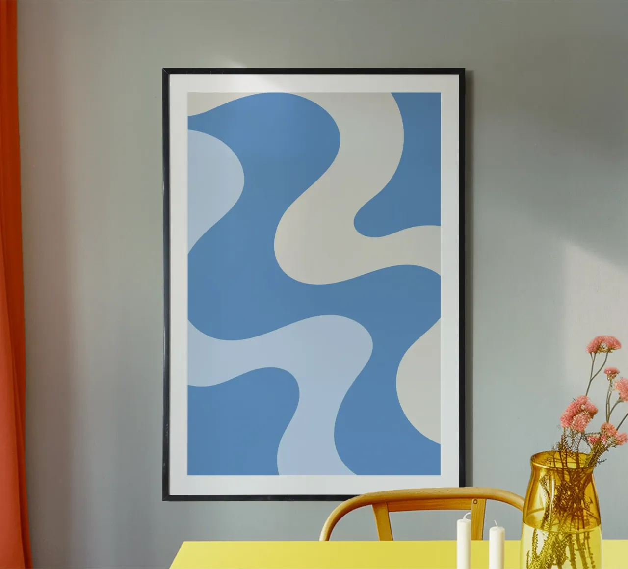 Retro Wervelingen Blauw & Crème Abstract - Golvend Esthetisch hahnemühle van homdeco
