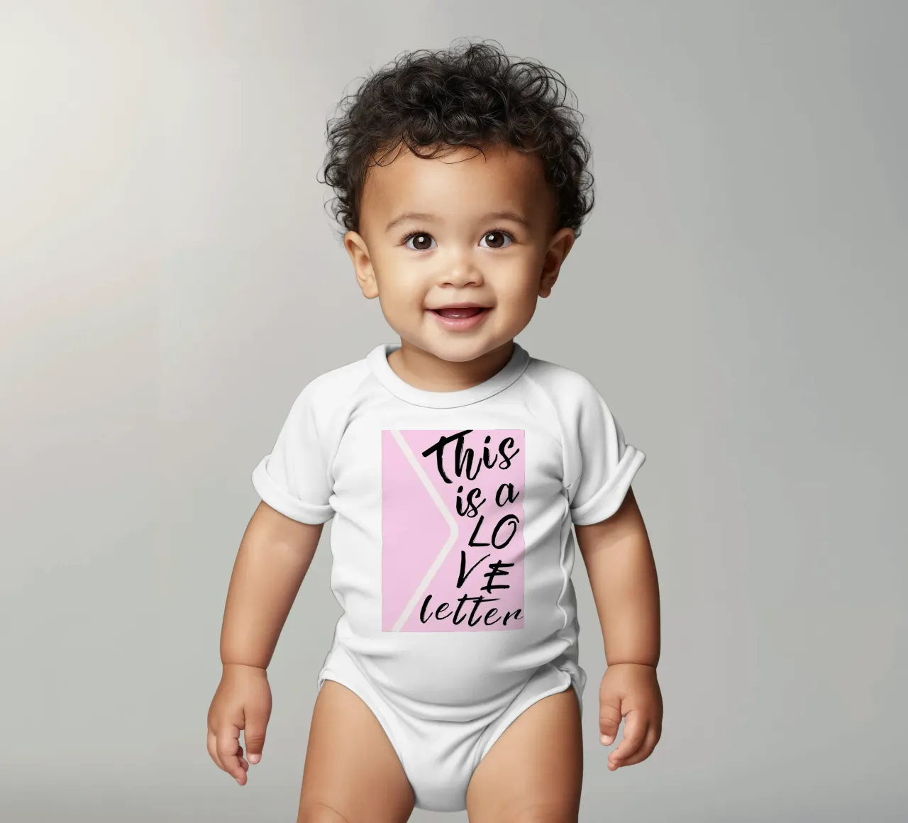"Dit is een liefdesbrief" - Roze & Zwart Script Art babyrompertje korte mouwen van homdeco
