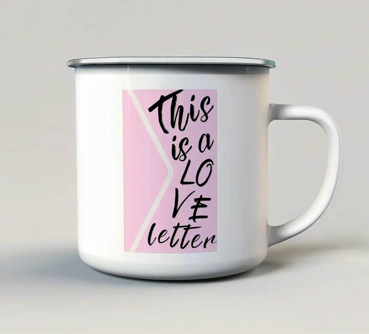 "Questa è una lettera d'amore" - Scrittura rosa e nera tazza in smalto da homdeco