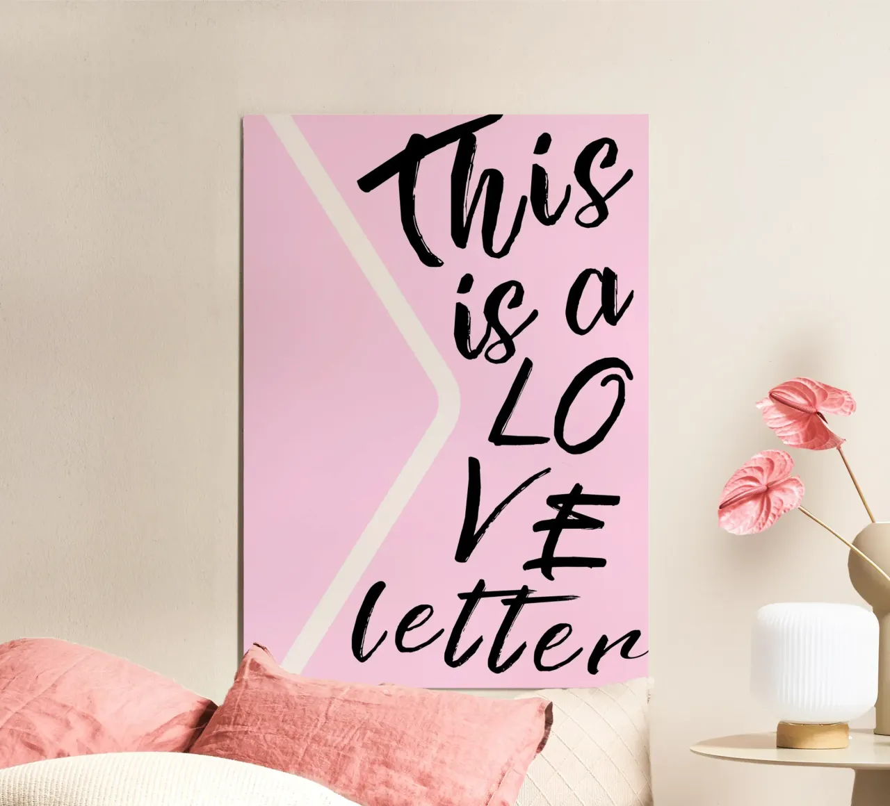 "Questa è una lettera d'amore" - Scrittura rosa e nera alluminio dibond da homdeco