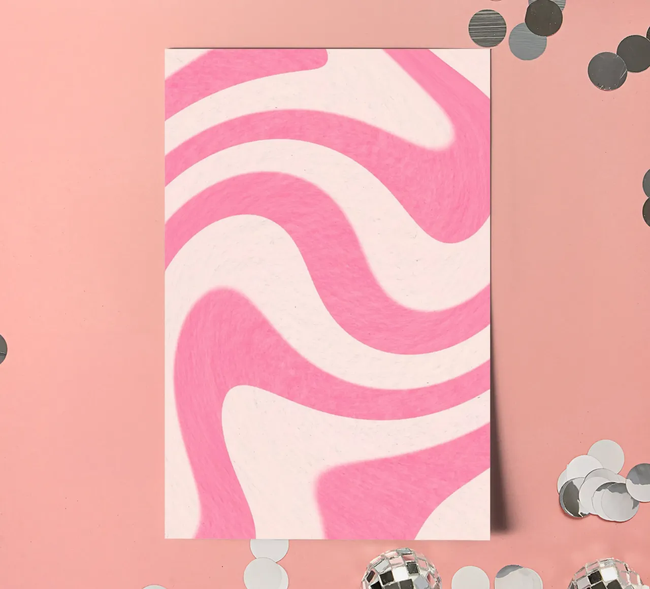 Groovy Roze & Witte Wervelingen - Retro Golvende Kunstdruk stickervel van homdeco