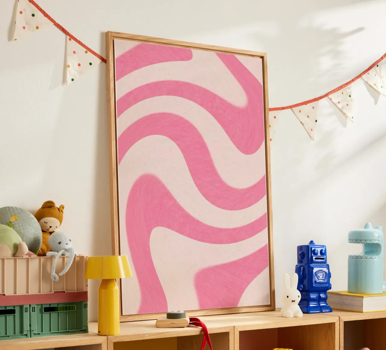 Groovy Pink & White Swirls - Retro Wavy Art Print metacrilato de homdeco