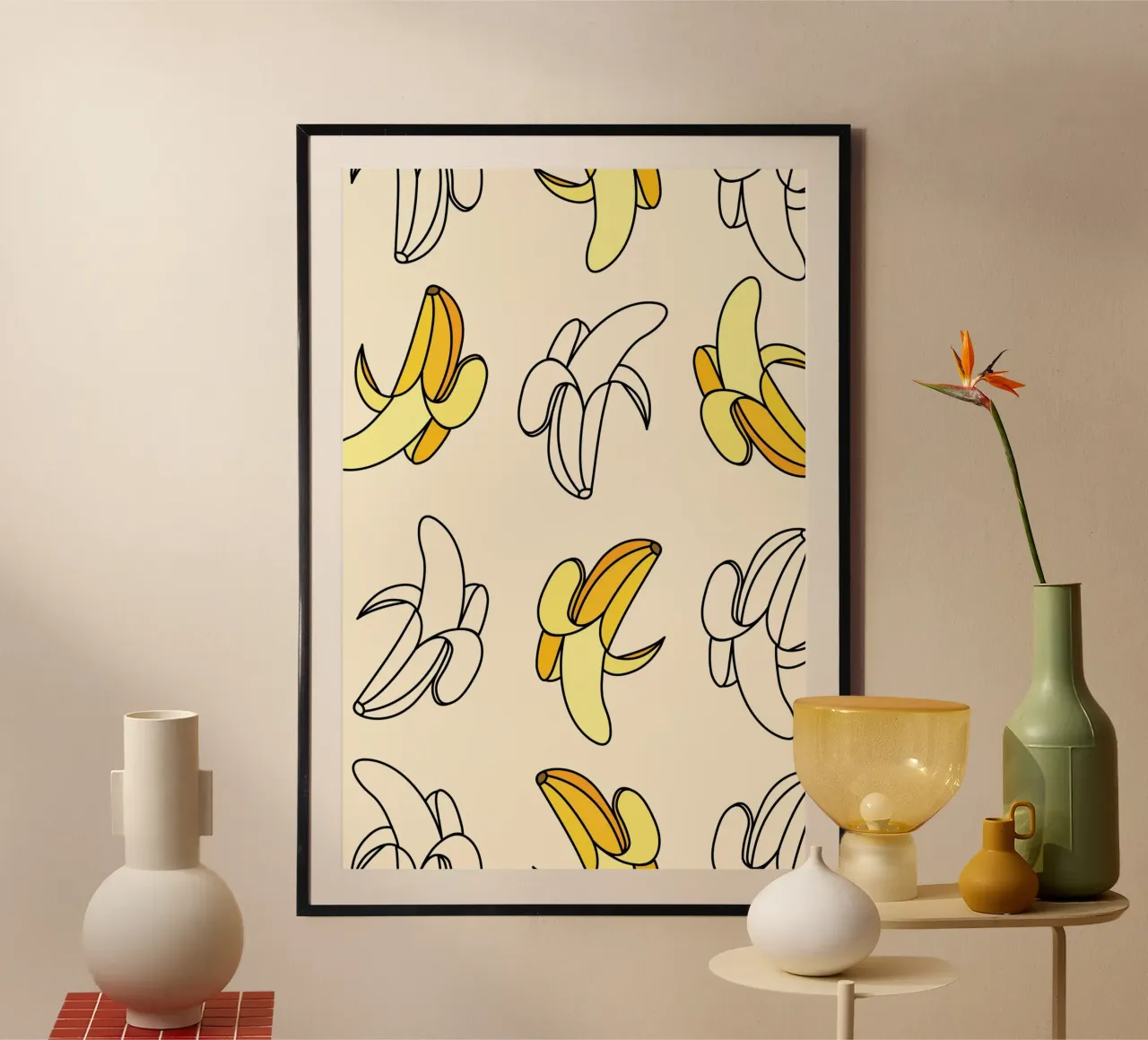 Pop Art Banana Pattern - Decoración divertida para la cocina poster de homdeco