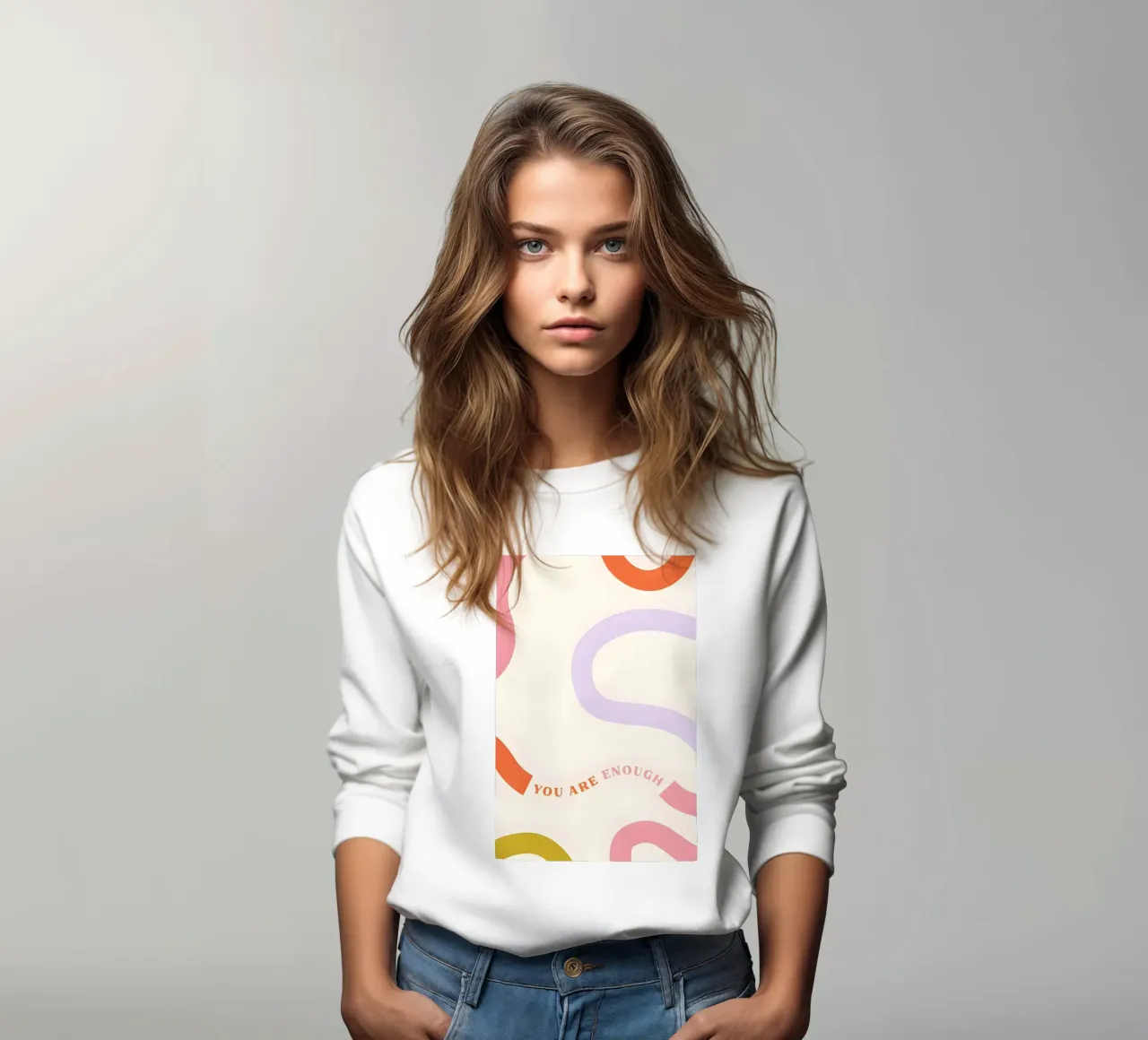 "Du bist genug" Wavy Abstract - Pastell Affirmation Kunst Sweatshirt von homdeco