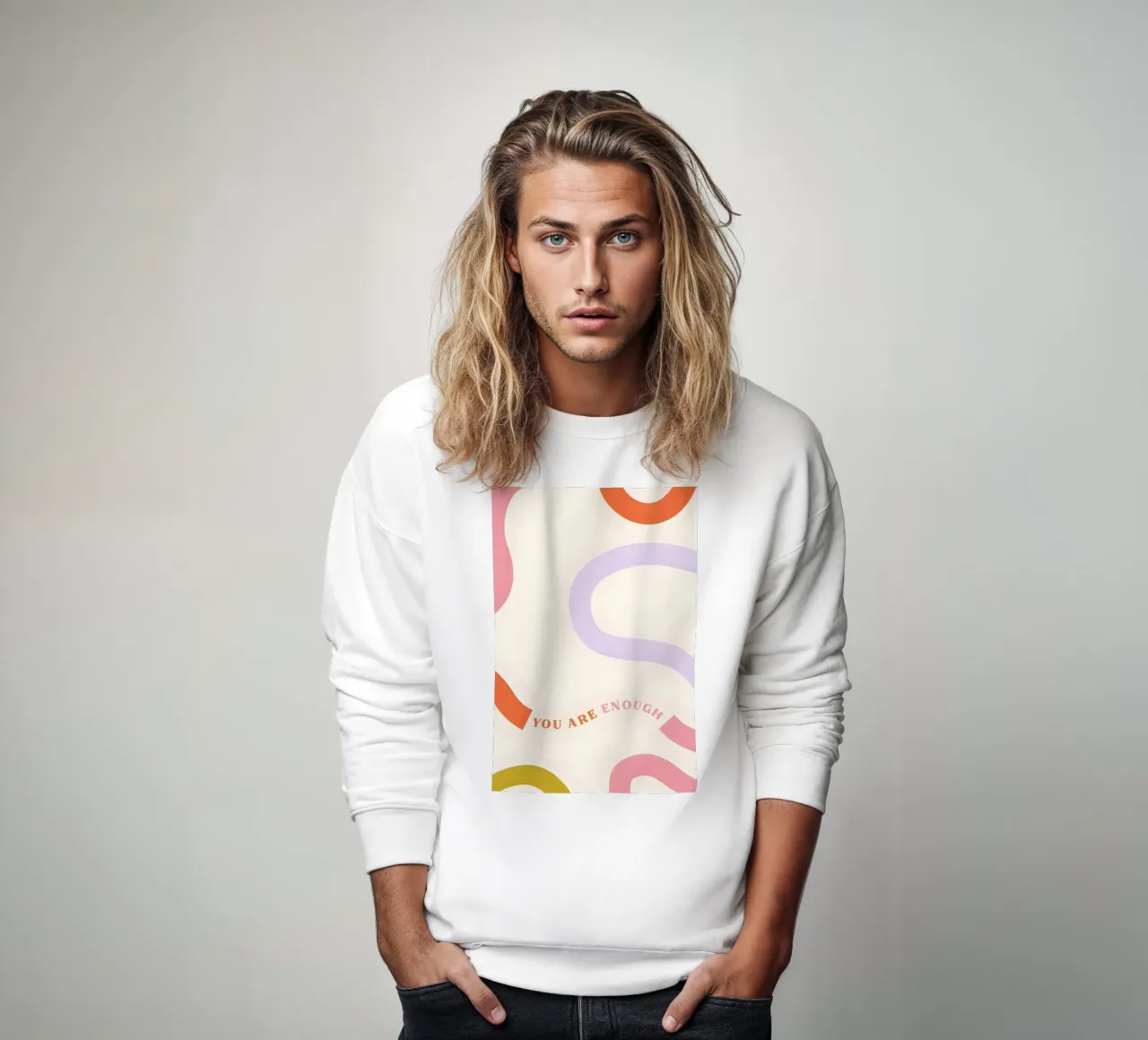"Du bist genug" Wavy Abstract - Pastell Affirmation Kunst Sweatshirt von homdeco