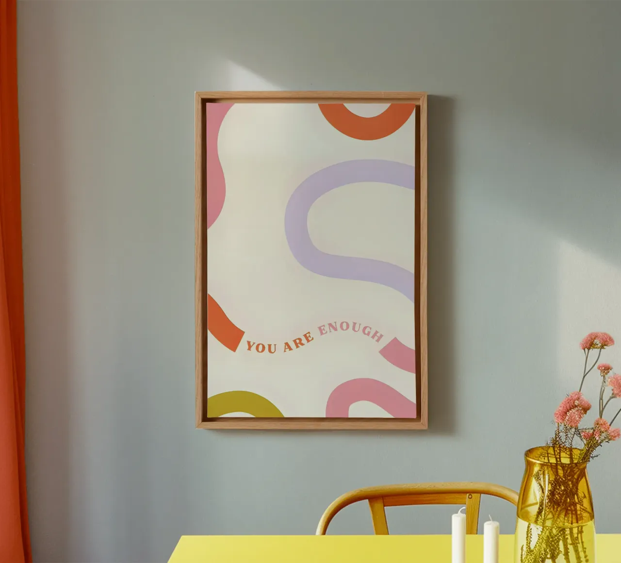 "You Are Enough" Wavy Abstract - Pastel Affirmation Art canvas with Floater frame by homdeco
