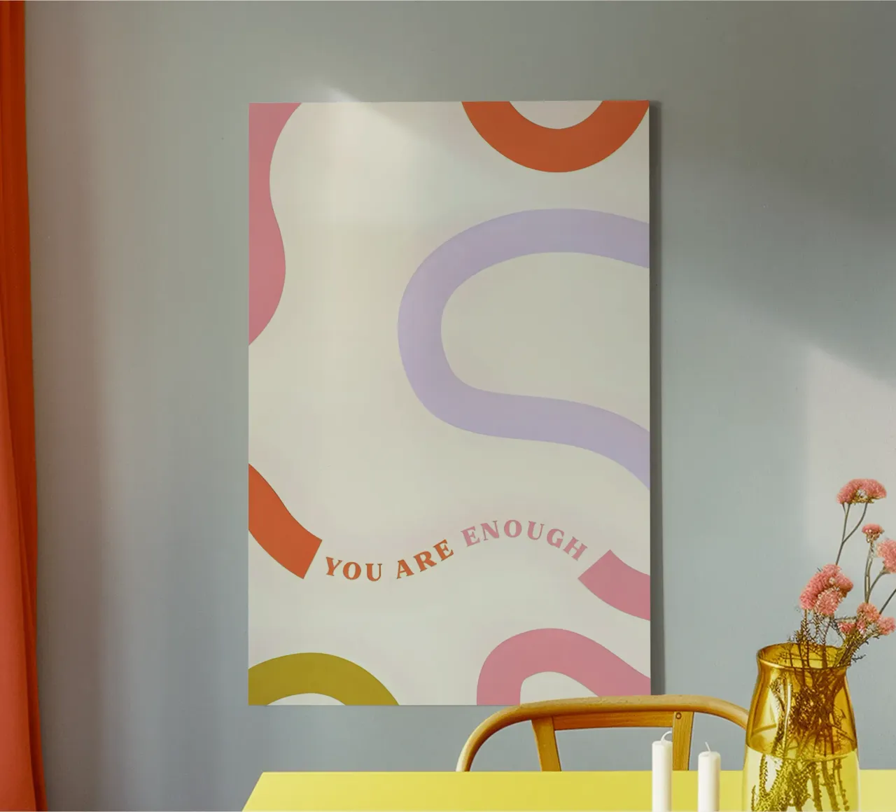 "You Are Enough" Wavy Abstract - Pastel Affirmation Art canvas with Floater frame by homdeco