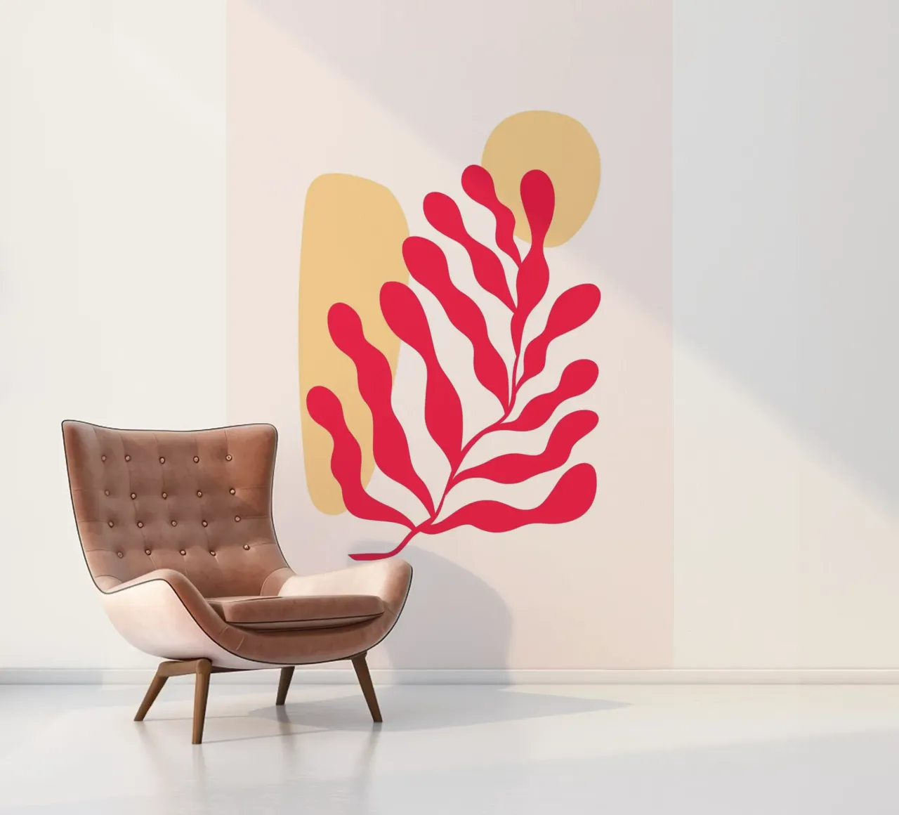 Op Matisse geïnspireerd abstract rood koraal en oker - Boho Art fotobehang van homdeco