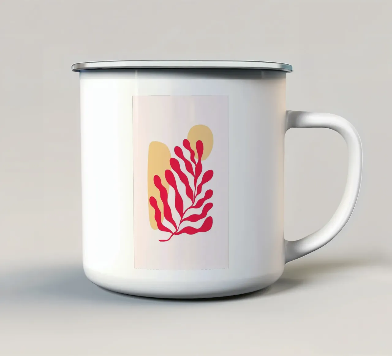 Op Matisse geïnspireerd abstract rood koraal en oker - Boho Art emaille mok van homdeco