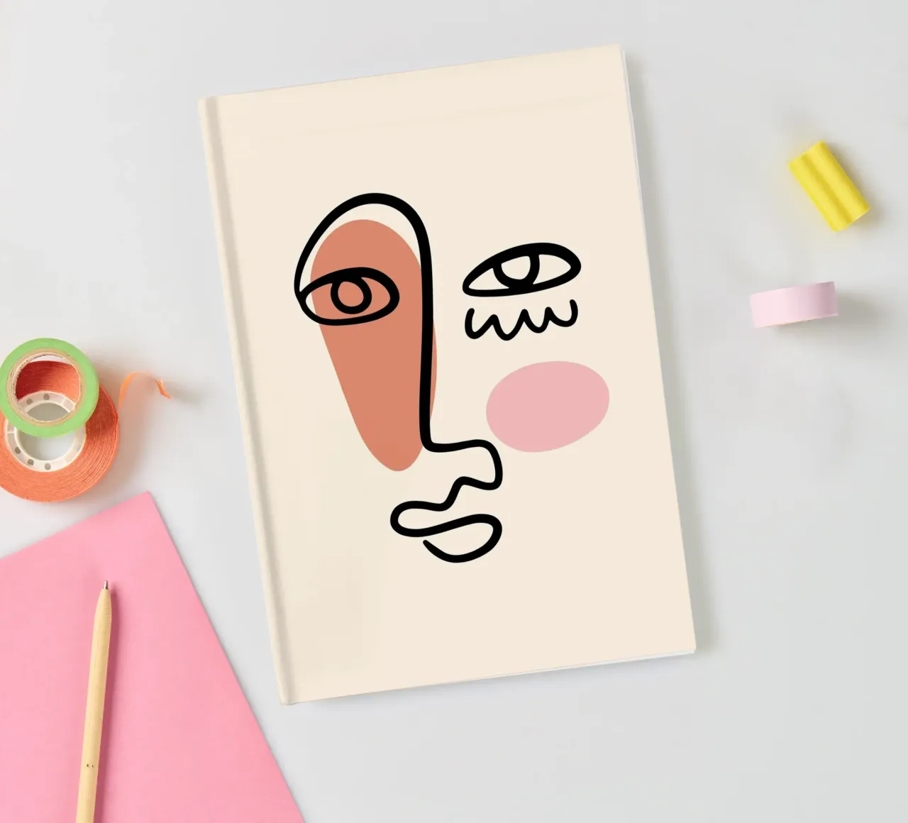 Abstract Face Line Art - Modern Boho Minimalist notebook by homdeco
