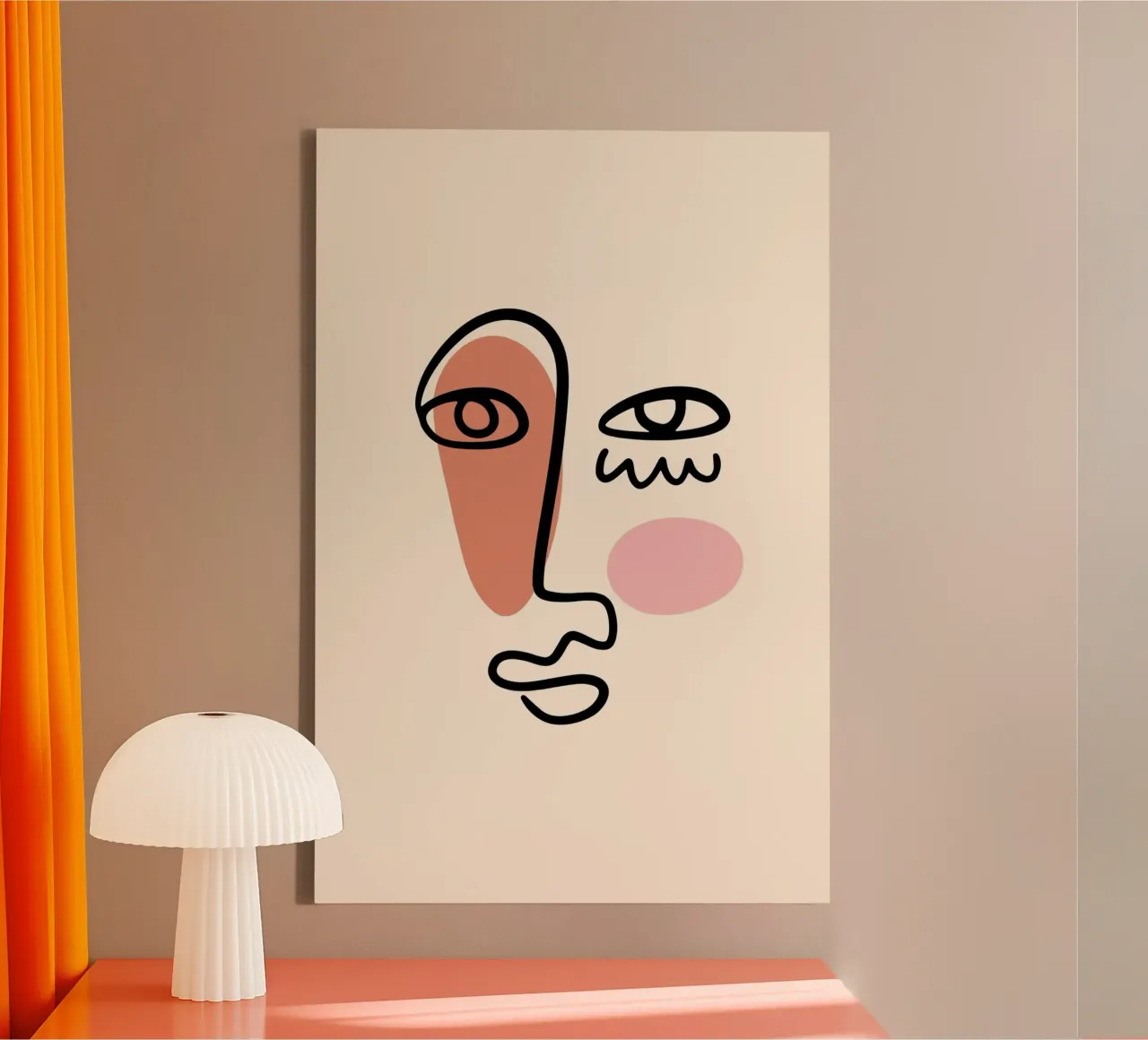 Abstract Face Line Art - Modern Boho Minimalist canvas with Floater frame by homdeco