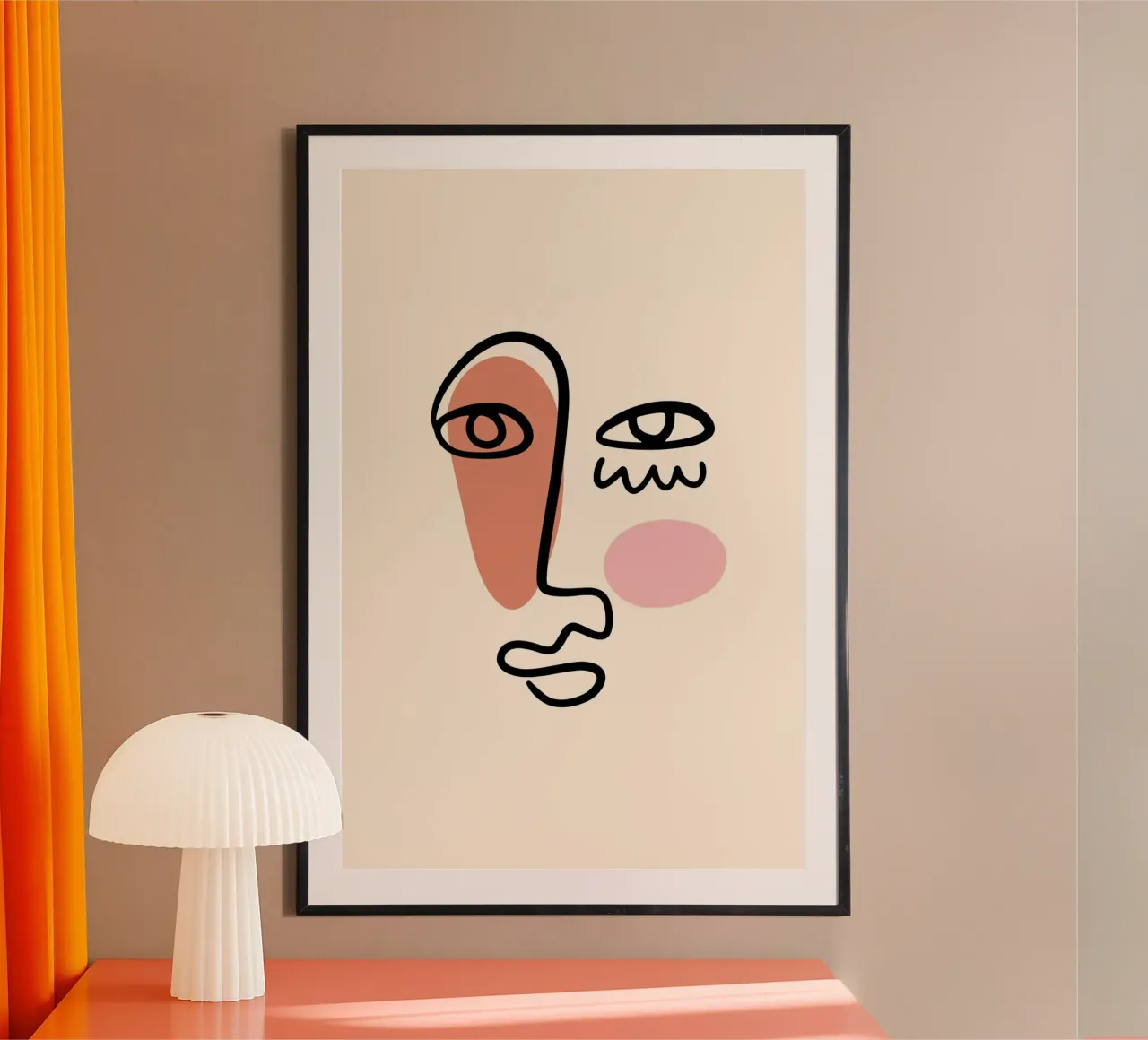 Dessin au trait de visage abstrait - Moderne Boho Minimaliste poster de homdeco
