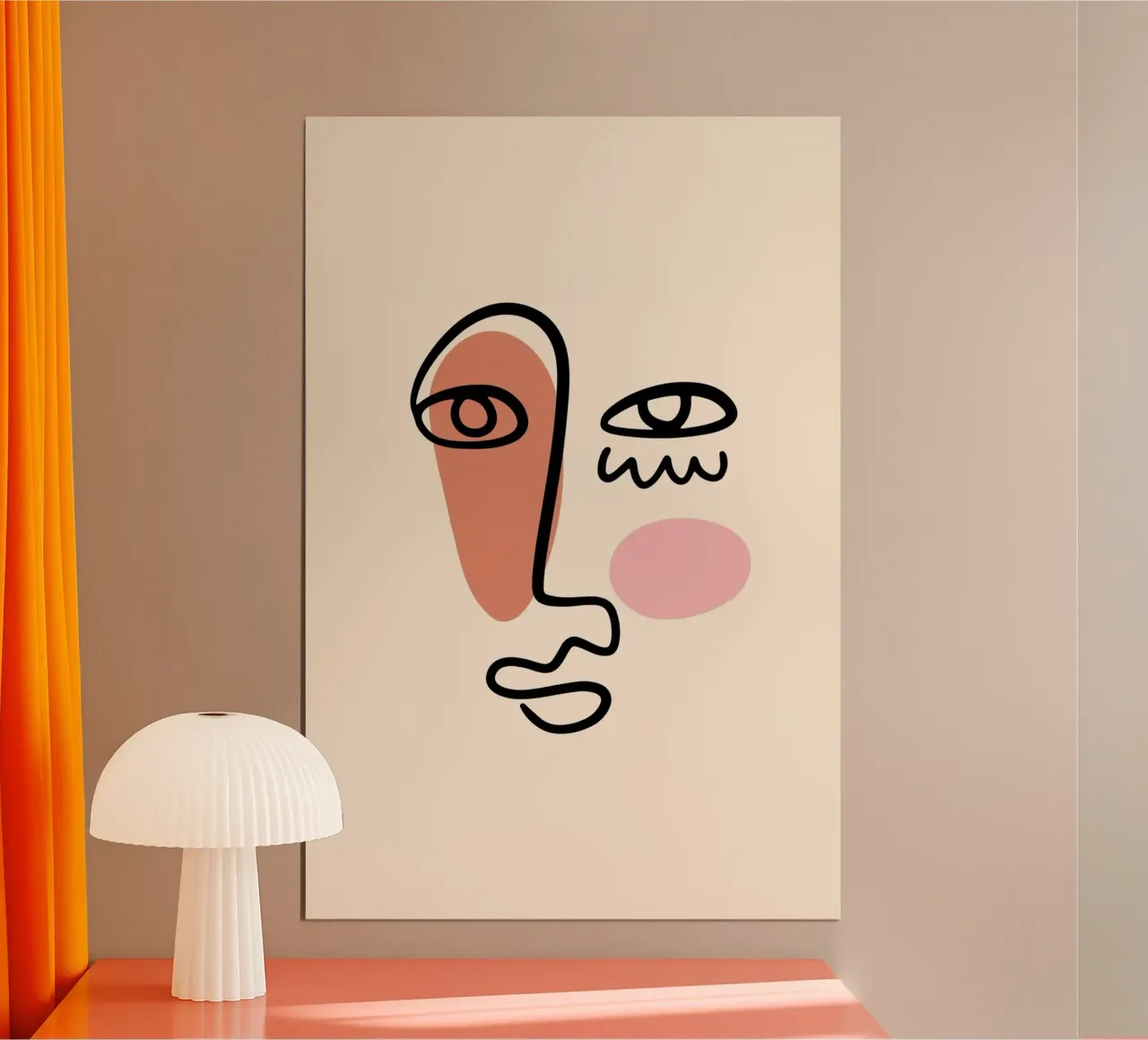 Dessin au trait de visage abstrait - Moderne Boho Minimaliste poster de homdeco