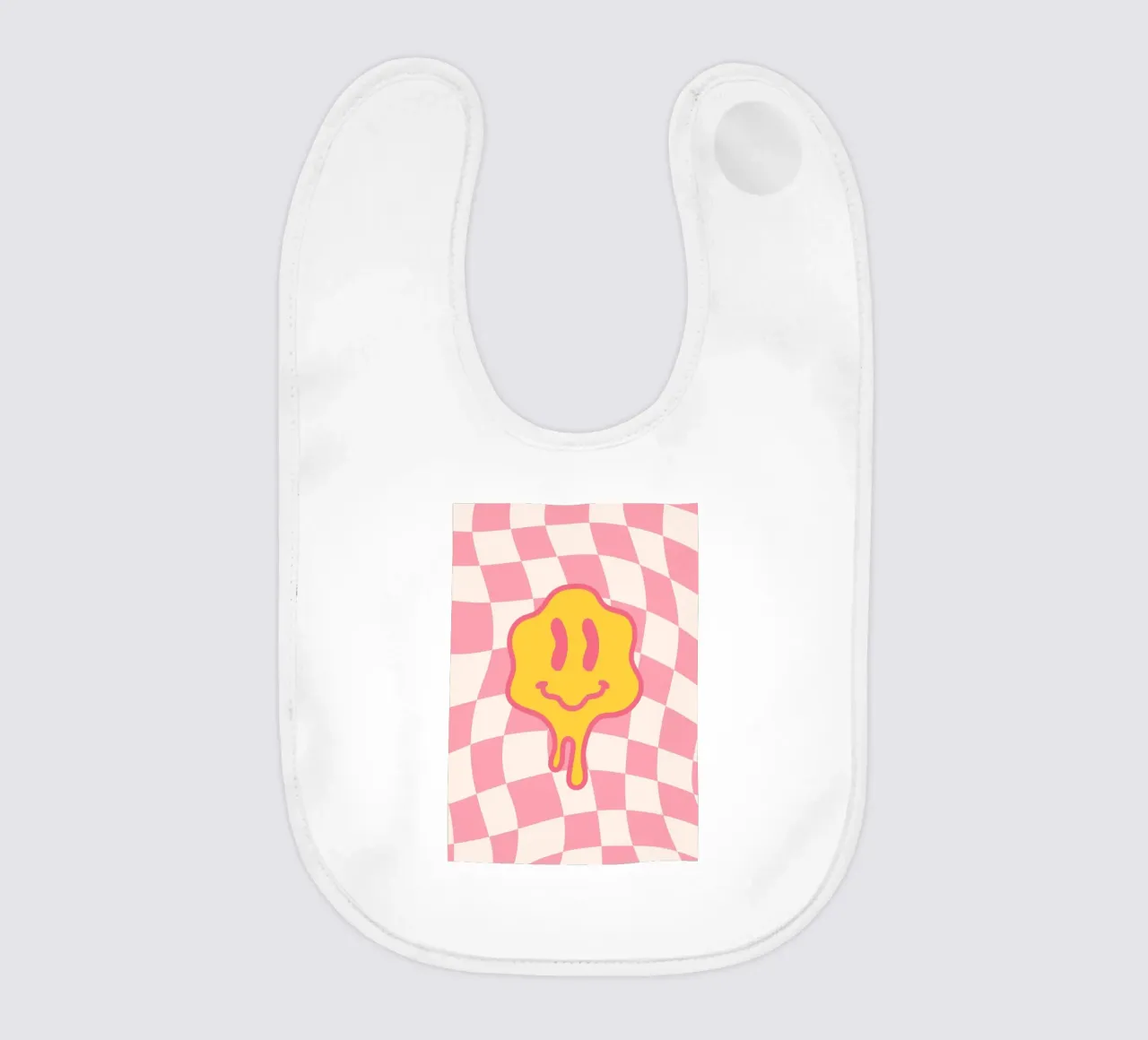 Tropfendes Smiley-Gesicht - Rosa Schachbrett Retro-Kunst Babylätzchen von homdeco