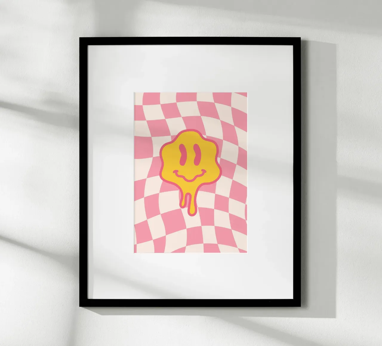 Tropfendes Smiley-Gesicht - Rosa Schachbrett Retro-Kunst Hahnemühle von homdeco