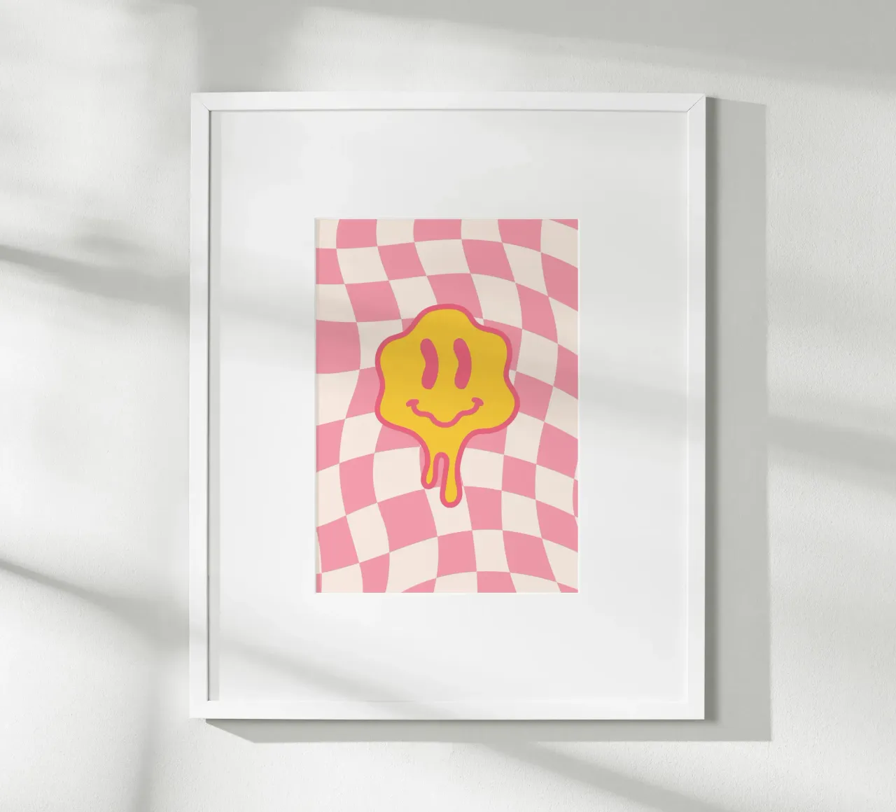 Tropfendes Smiley-Gesicht - Rosa Schachbrett Retro-Kunst Hahnemühle von homdeco