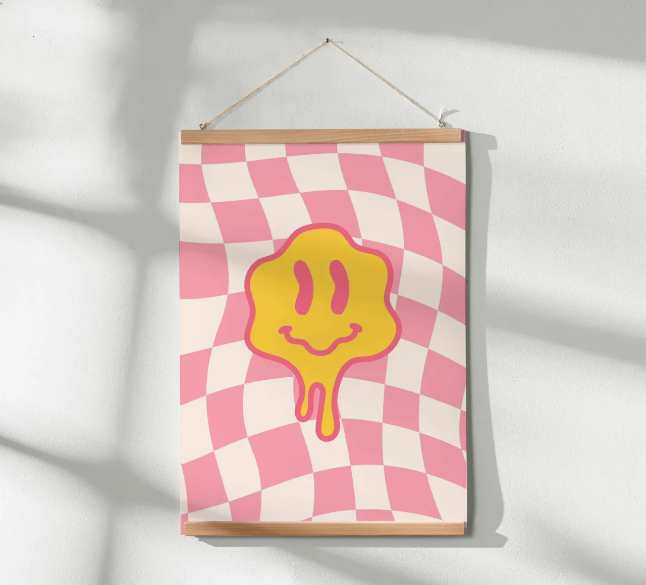 Tropfendes Smiley-Gesicht - Rosa Schachbrett Retro-Kunst Hahnemühle von homdeco