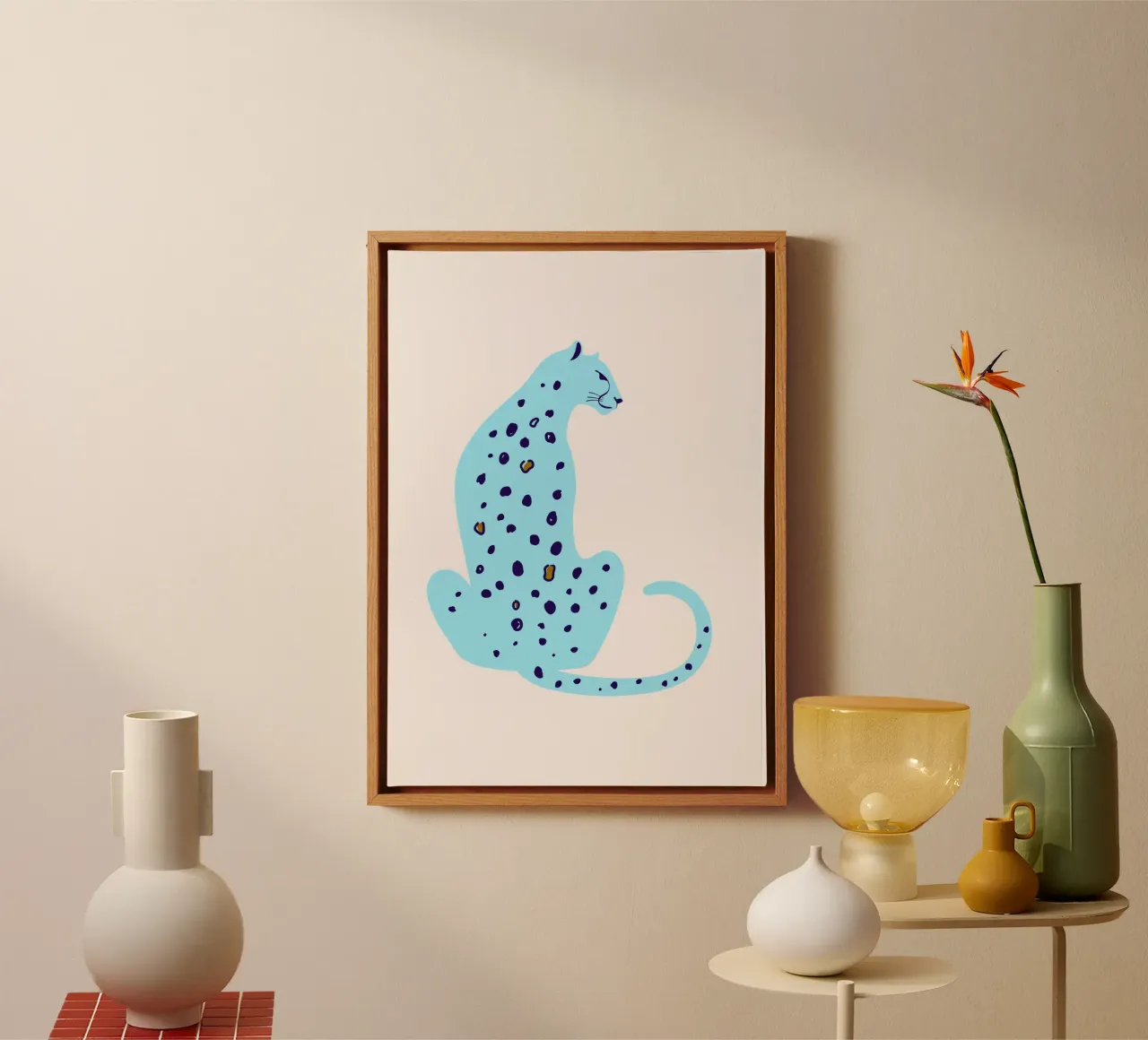 Abstract Blue Leopard - Minimalist Safari Art Print canvas with Floater frame by homdeco