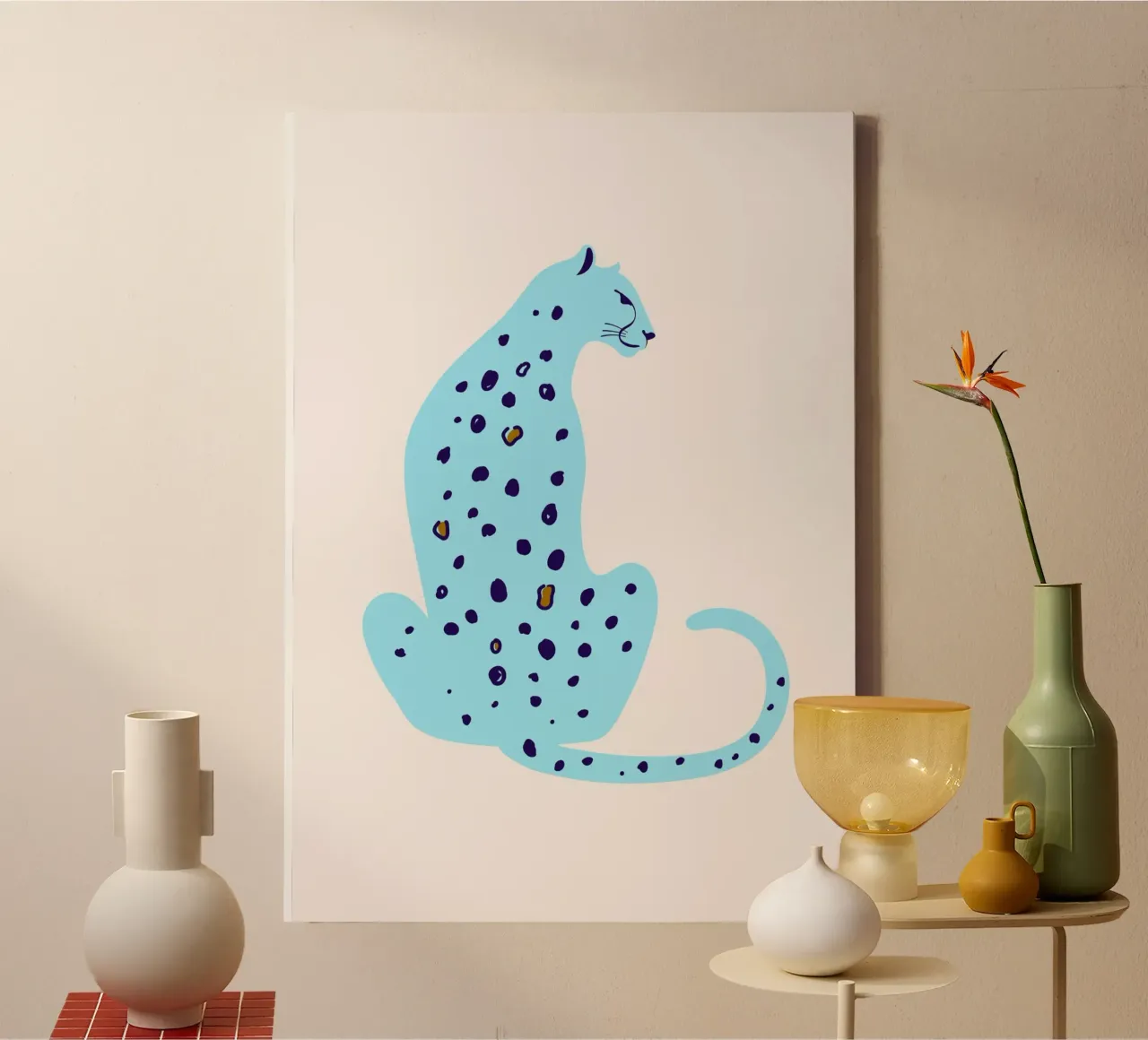 Abstract Blue Leopard - Minimalist Safari Art Print canvas with Floater frame by homdeco