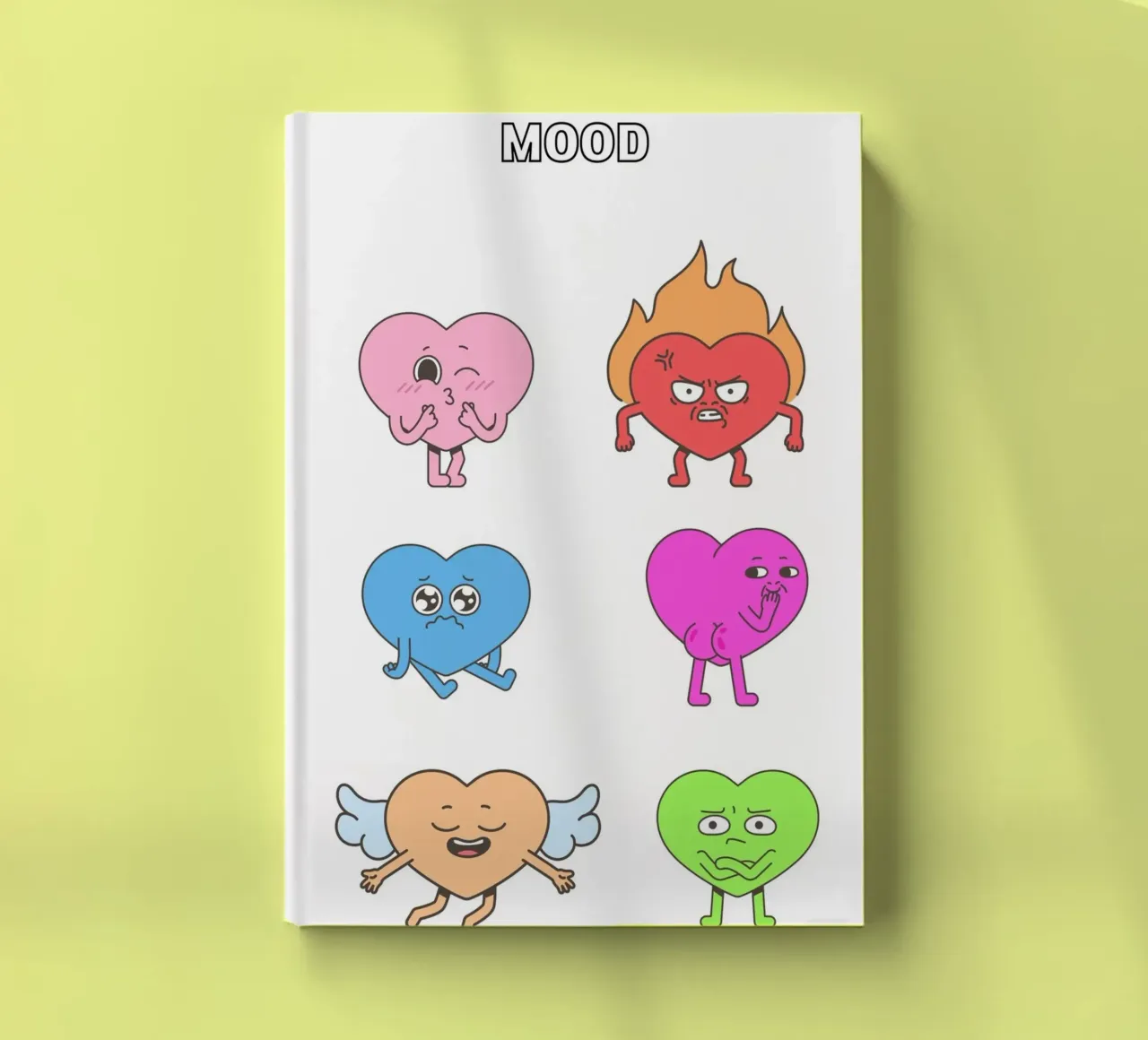 "MOOD" Heart Characters - Playful Emotional Art Print notebook by homdeco