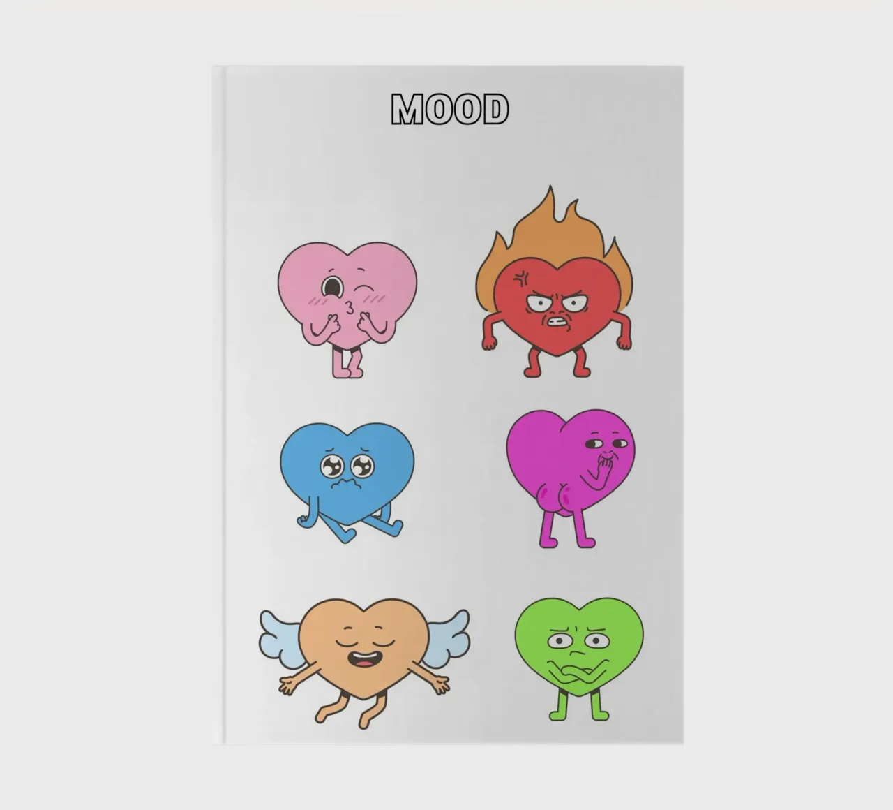 "MOOD" Heart Characters - Playful Emotional Art Print notebook by homdeco