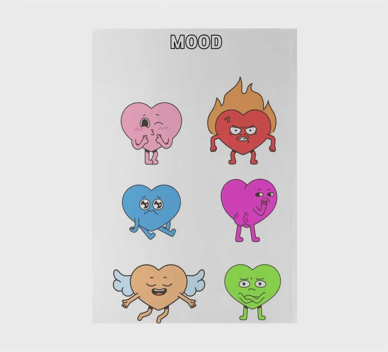 "MOOD" Heart Characters - Playful Emotional Art Print notebook by homdeco