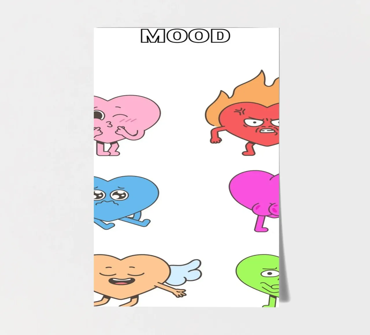 "MOOD" Hart Personages - Speelse Emotionele Kunstdruk stickervel van homdeco