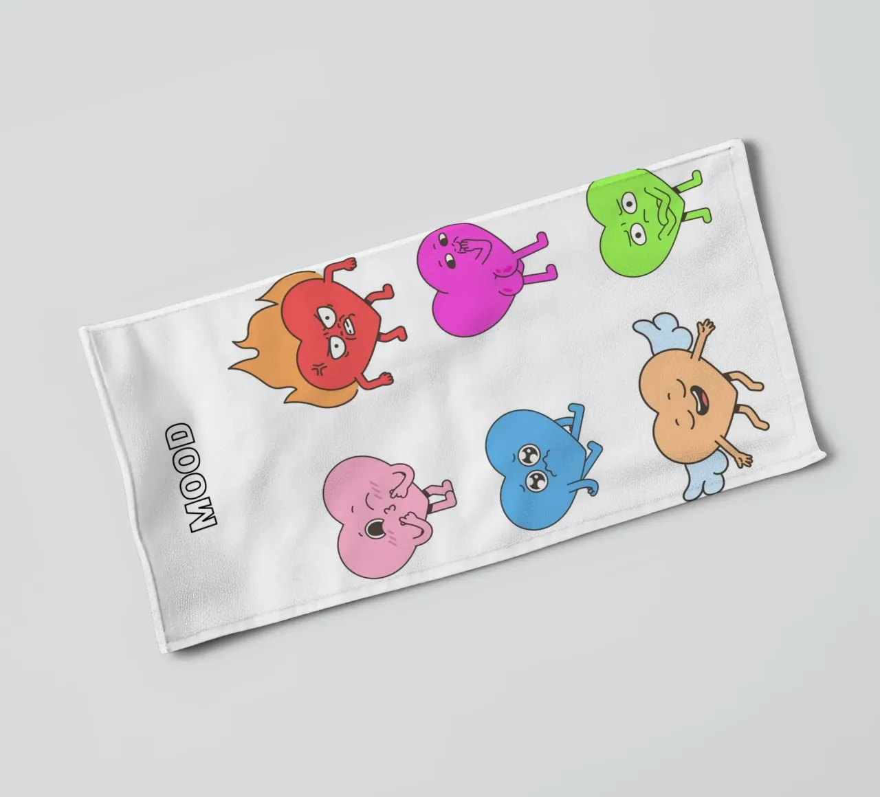 "MOOD" Heart Characters - Playful Emotional Art Print towel by homdeco