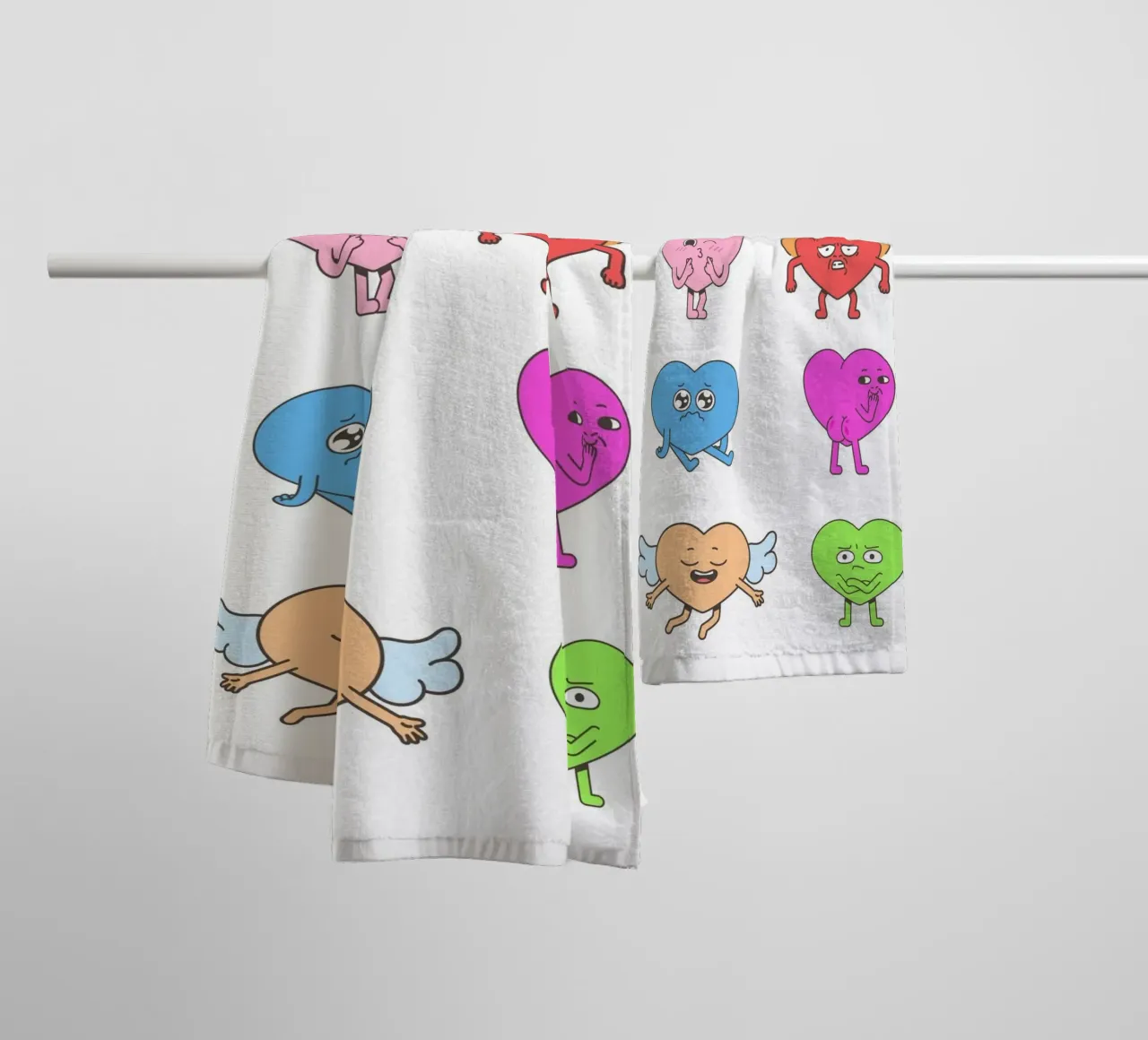 "MOOD" Heart Characters - Playful Emotional Art Print towel by homdeco