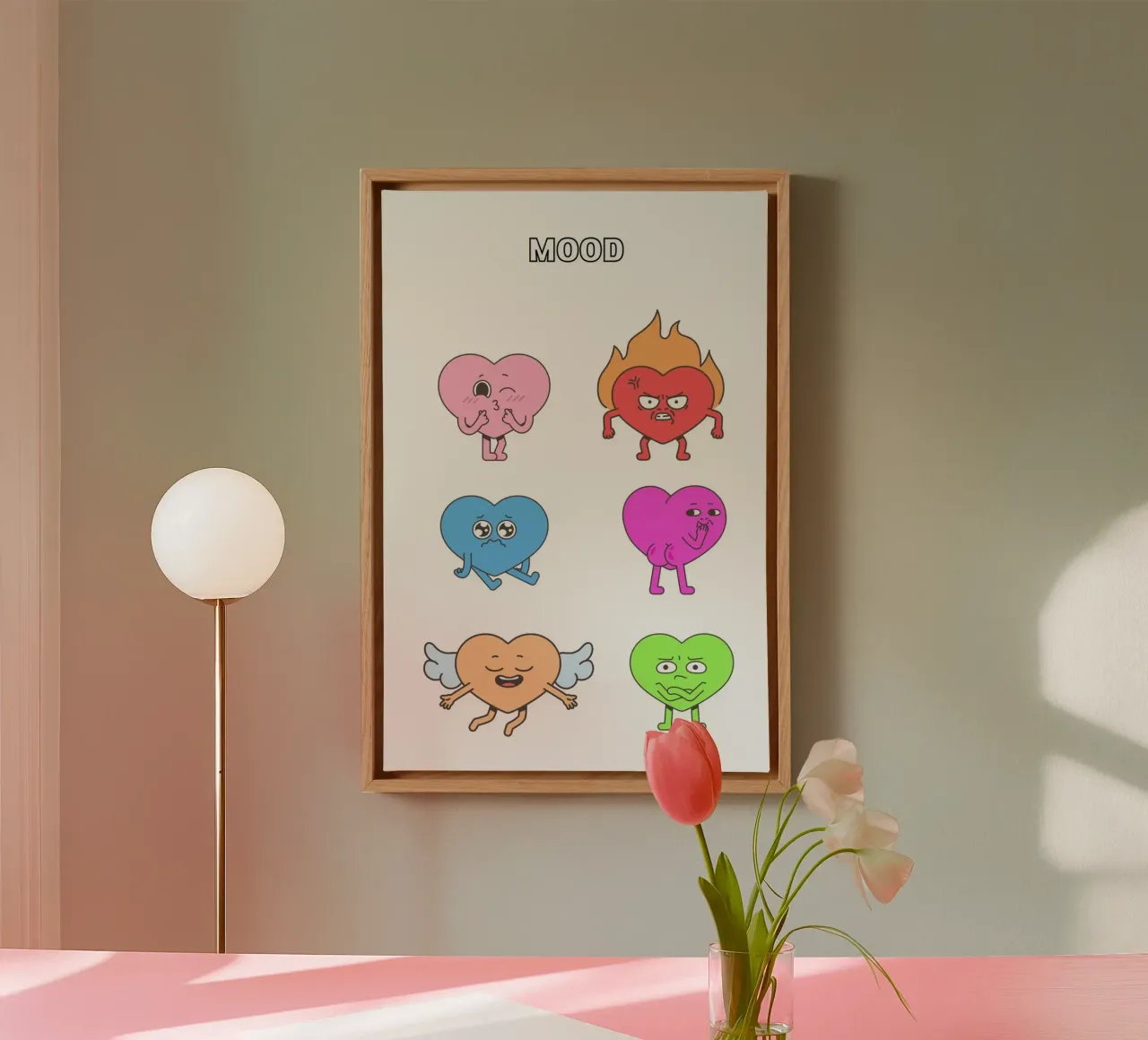 "MOOD" Hart Personages - Speelse Emotionele Kunstdruk canvas met Baklijst van homdeco