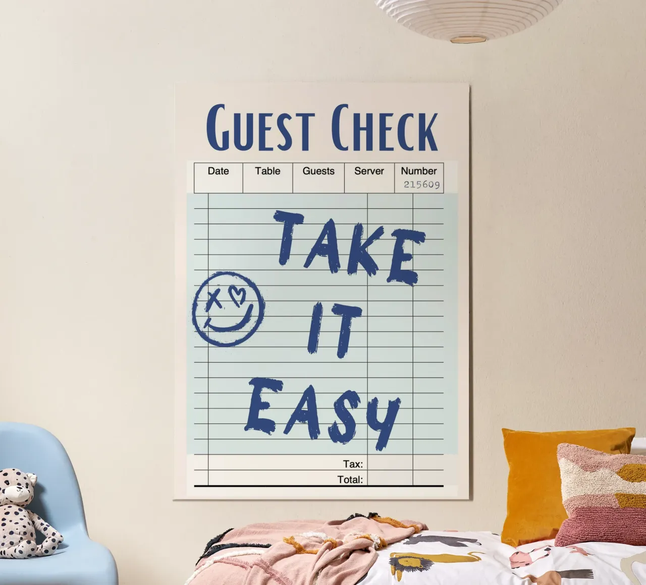Assegno per gli ospiti "Take It Easy" - Arte da tavola calda rilassante poster con telaio in legno da homdeco